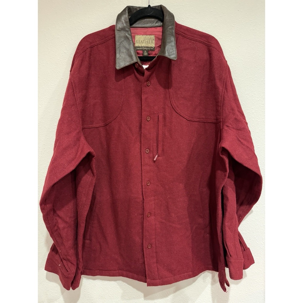 NWT VTG 90s‎ Cabelas Mens XL Leather Collar Wool Button Shirt Jacket Shacket Red
